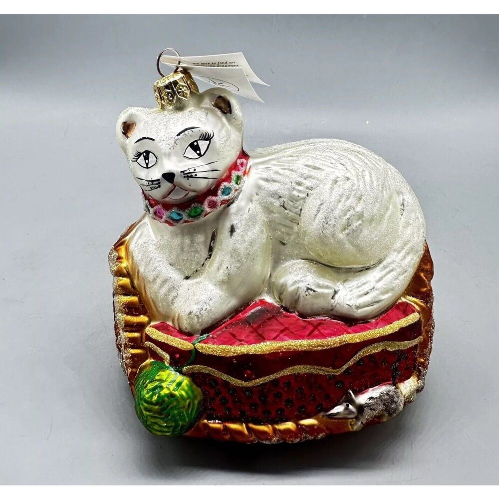 Christopher Radko Persian Cat On Bed w/Yarn Christmas Ornament (With Tag No Box)